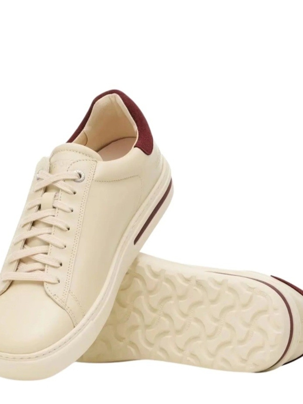 Birkenstock Cream Leather Sneakers with Burgundy Heel Tab